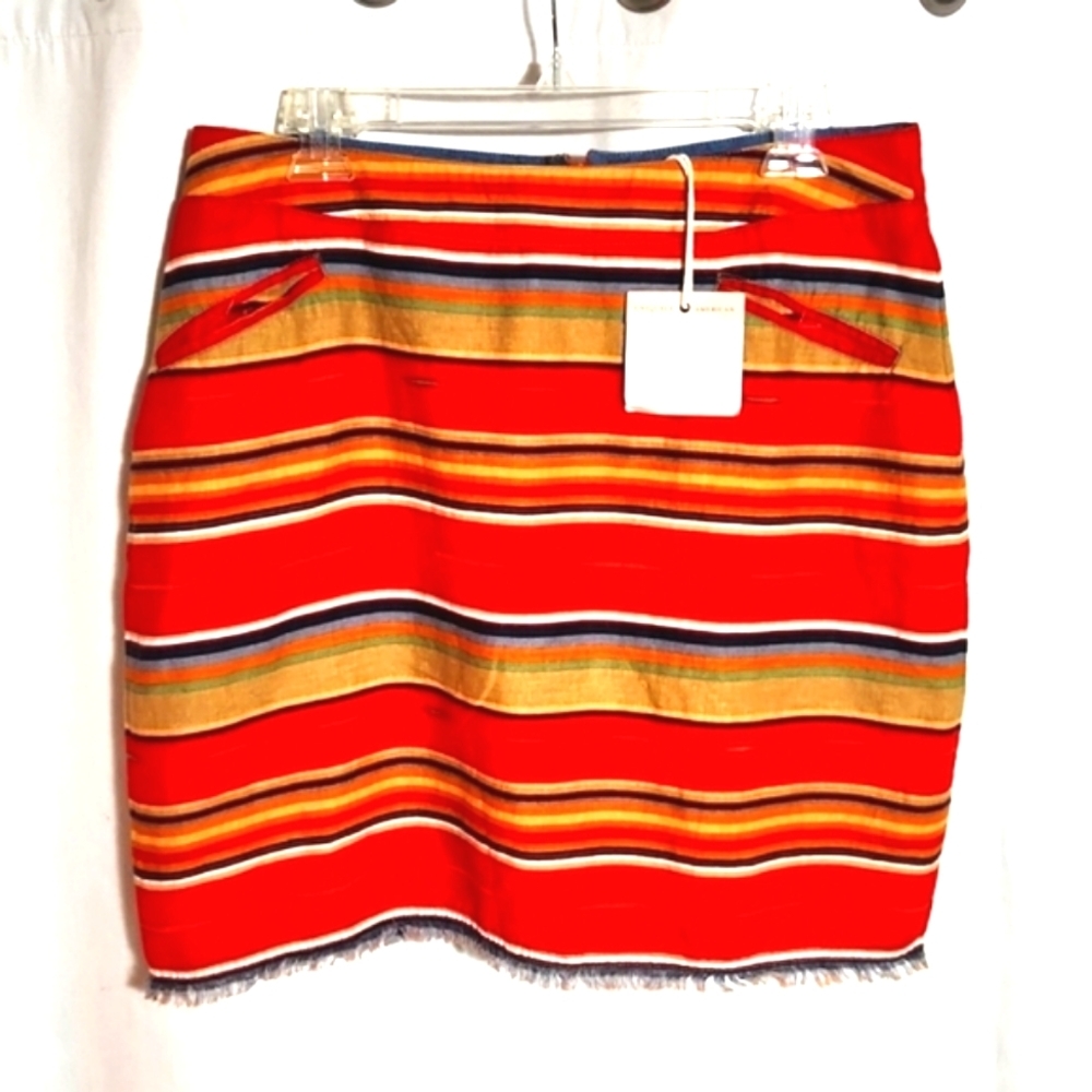 NEW Ryan Michael Aztec Navajo Blanket Linen Blend Striped Skirt Size 10